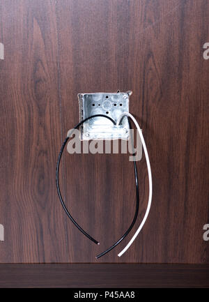 New kitchen cabinets and power wiring installation in house under reconstruction Stock Photo