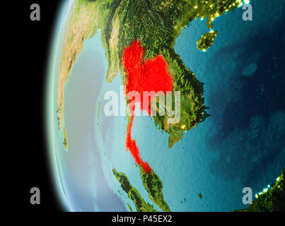 Illustration of Thailand as seen from Earth’s orbit in late evening. 3D illustration. Elements of this image furnished by NASA. Stock Photo