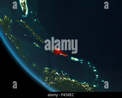 Dominican Republic from orbit of planet Earth at night with highly detailed surface textures. 3D illustration. Elements of this image furnished by NAS Stock Photo