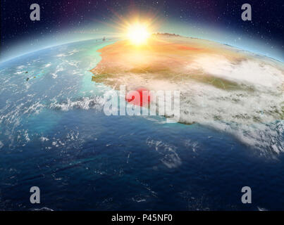 Sierra Leone during sunset highlighted in red on planet Earth with ...
