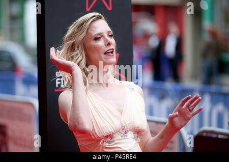 Actress Shauna MacDonald arrives on the red carpet at the Festival Theatre, Edinburgh, for the premiere of Puzzle on the opening night of the 2018 Edinburgh International Film Festival. Stock Photo