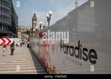 Redevelopment of central area known as Paradise in Birmingham, United Kingdom. Paradise, formerly named Paradise Circus, is the name given to an area of approximately 7 hectares in Birmingham city centre between Chamberlain and Centenary Squares. The area has been part of the civic centre of Birmingham since the 19th century. From 2015 Argent Group will redevelop the area into new mixed use buildings and public squares. Stock Photo