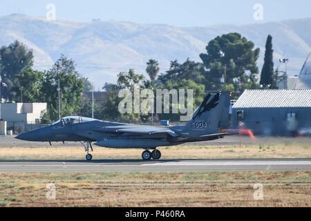 An F-15C Eagle assigned to the 194th Fighter Squadron at Fresno