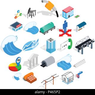 Street lighting icons set, isometric style Stock Vector