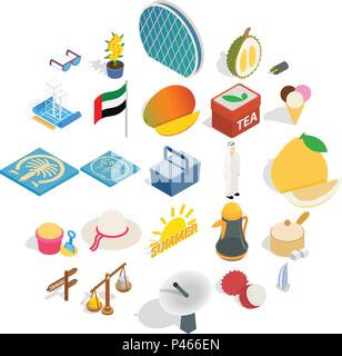 United Arab Emirates icons set, isometric style Stock Vector