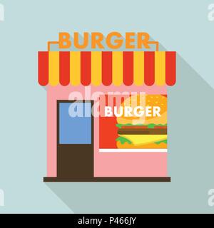 Burger shop icon, flat style Stock Vector