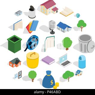 Great house icons set, isometric style Stock Vector