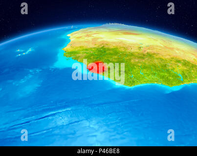Satellite view of Sierra Leone highlighted in red on planet Earth at ...