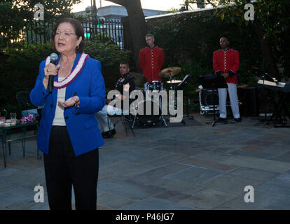 The Honorable Mazie Hirono, senator, Representative of Hawaii, speaks during a reception at the Home of the Commandants, Washington D.C., June 10, 2016.The evening parade summer tradition began in 1934 and features the Silent Drill Platoon, the U.S. Marine Band, the U.S. Marine Drum and Bugle Corps and two marching companies. More than 3,500 guests attend the parade every week.(U.S. Marine Corps photo by Lance Cpl. Kayla V. Staten/ Released) Stock Photo