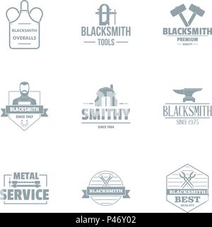Metallically service logo set, simple style Stock Vector