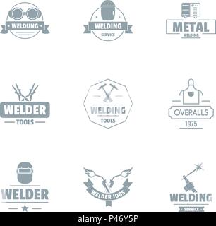 Metallically facility logo set, simple style Stock Vector