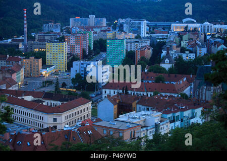 Czech Republic, Brno, skyline, general view, aerial view, dusk, Stock Photo