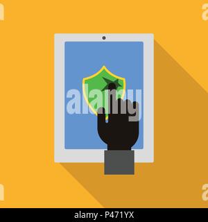 Hacked device security icon, flat style Stock Vector