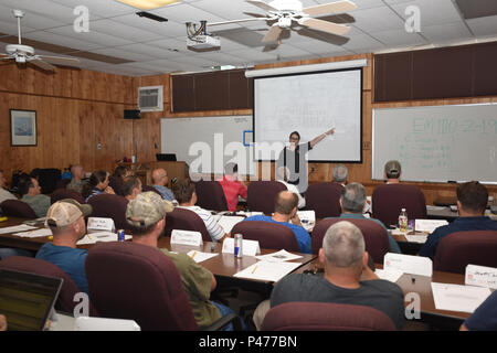 At J. Percy Priest Dam in Tennessee, Corps of Engineers civil design staff review dam case history with students before conducting field instrument readings for performance and safety evaluation. The session covers review of structural behavior, performance metrics and use of installed monitoring instruments. Field readings complement classroom review and support comprehensive evaluation of dam and levee safety. Stock Photo