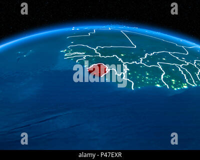 Orbit view of Sierra Leone highlighted in red on planet Earth with ...