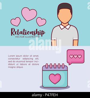 Infographic presentation of online dating concept with avatar man and calendar icons over colorful background, vector illustration Stock Vector