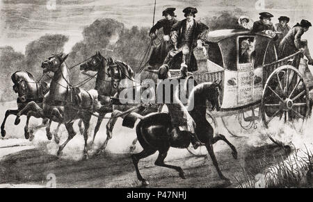 Highwaymen attacking, the York Stage, 18th century, Yorkshire to London stage coach Stock Photo