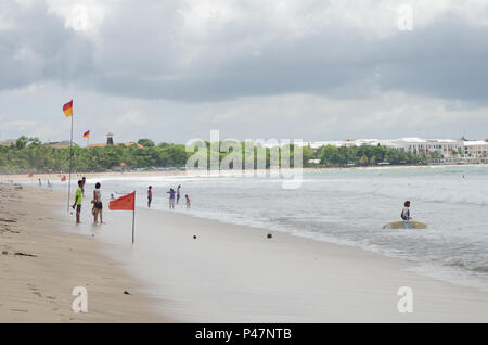 forbidden swimming sign at Kuta beach, Bali, Indonesia Stock Photo