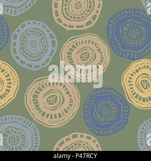 Vector seamless pattern with aborigine flowers on green Stock Vector