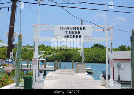 Entrance and Exit dock on the island of Green Turtle Cay, Bahamas required for transportation of people and products to and from the island. Stock Photo