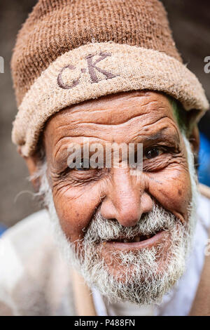 Udaipur, Rajasthan, India, February 6, 2018: Portrait of an old man with a hat Stock Photo