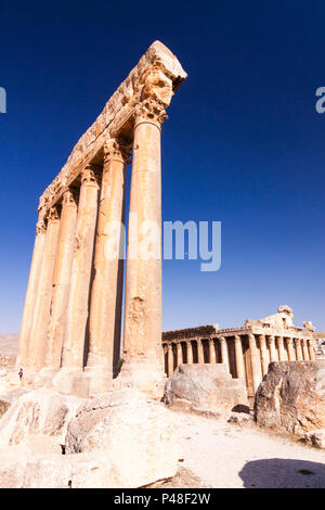 Baalbek, Lebanon : Unesco World Heritage site of the ruins of the temples of Jupiter and Bacchus (150 AD to 250 AD) at Baalbek Roman Heliopolis. Stock Photo