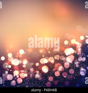 Abstract defocused christmas background. Festive elegant blue abstract background with bokeh lights Stock Vector