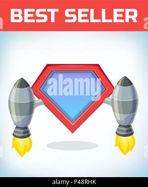 Superhero icon - Superhero logo. Super hero shield with rocket launch. Upgrading old technology as upgrade in business . Turbojet air engine or turbin Stock Vector