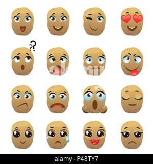 Set of vector stickers, emojis with cute potato Stock Vector