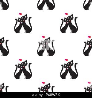 Seamless pattern Couple of cats in love. Stock vector illustration Stock Vector