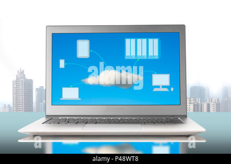Cloud computing concept image on screen in office Stock Photo