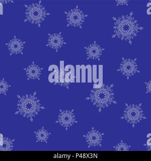 Ethnic seamless pattern with hand drawn mandalas. Snowflakes on blue background.Vector illustration. Stock Vector