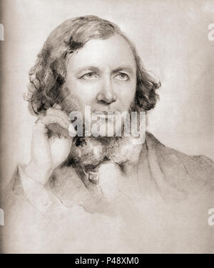 Robert Browning, 1812 – 1889.  English poet and playwright.  From a contemporary print. Stock Photo