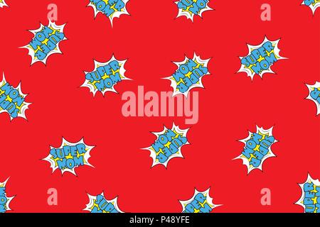 Seamless pattern Super mom Comic sound effects in pop art style.Stock vector illustration Stock Vector