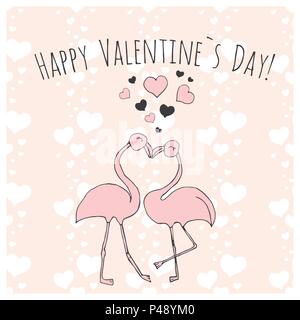 Pink flamingo couple in love. Happy Valentines day.Stock vector illustration Stock Vector