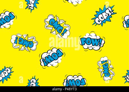 Seamless pattern - Wow,oops,omg Comic sound effects in pop art style. Burst best graphic effect with label and text in retro style.Stock vector illust Stock Vector