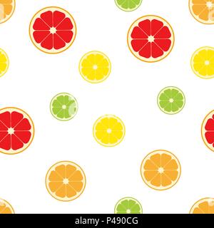 Seamless pattern slice oranges, lemons, limes, grapefruits. Vector illustration. Food wallpapers from citrus fruit Stock Vector