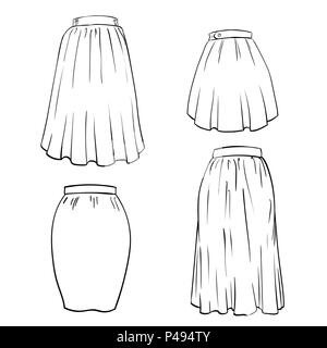 Hand drawn of Skirt Isolated on white background. Black and White simple line Vector Illustration for Coloring Book - Line Drawing Vector Illustration Stock Vector
