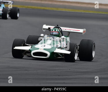 Klaus Berg, driving his 1971, Blue,Brabham BT36, in the rain