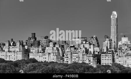 Black and white picture of Manhattan Upper East Side at dusk, New York City, USA. Stock Photo