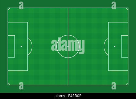 Soccer field. Green pitch with white lines and check pattern sports turf - illustration on green background. Stock Photo