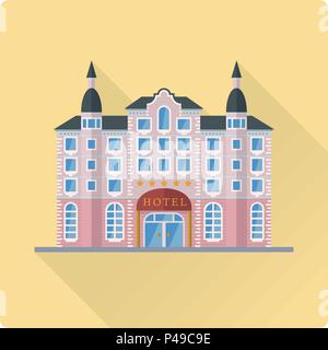 flat design long shadow Grand Hotel building vector illustration Stock Vector