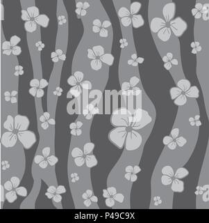 Vector seamless gray scale colors pattern - simple flowers on abstract background. Floral modern design. Minimalism monochromatic style. Stock Vector