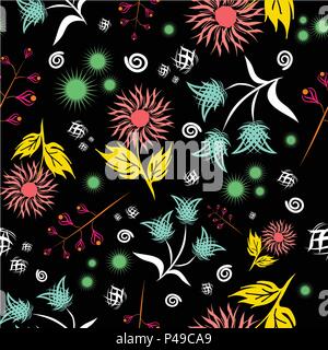 Seamless floral vector pattern. Modern abstract bright colorful style. Hand drawn, - stock. Background or wallpaper, pattern for fabric or textile. Stock Vector