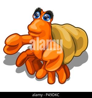 Cartoon hermit crab isolated on white background. Vector close-up cartoon illustration. Stock Vector