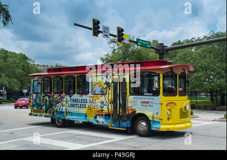 St Petersburg Florida Downtown Looper Trolley bus travelling along ...