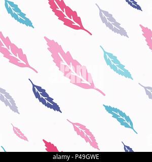 Vector illustration of colorful leaves seamless pattern. Light dotted background. Modern mood and colors Stock Vector