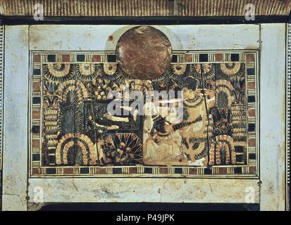TESORO TUTANKAMON-COFRE DE MARFIL-CAZA DEL FARAON. Location: EGYPTIAN MUSEUM, KAIRO, EGYPT. Stock Photo