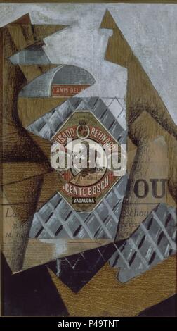 'The Bottle of Anis', 1914, Oil, collage and graphite on canvas, 41,8 x 24 cm, AD01818. Author: Juan Gris (1887-1927). Location: MUSEO REINA SOFIA-PINTURA, MADRID, SPAIN. Stock Photo