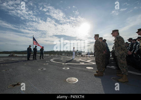 160625-N-XB010-295 RODMAN, Panama (June 23, 2016)  Adm. Kurt Tidd, commander of U.S. Southern Command, delivers remarks during an all-hands call with Sailors and Marines assigned to the Harper's Ferry-class amphibious dock landing ship USS Oak Hill (LSD 51) on the ship's flight deck. To commemorate the recent expansion of the Panama Canal, Oak Hill is conducting a port visit in Rodman, Panama. During the visit, the ship is hosting a reception with local officials and diplomats from the United States and trade partners. Oak Hill is deployed to the U.S. 4th Fleet area of responsibility. (U.S. Na Stock Photo